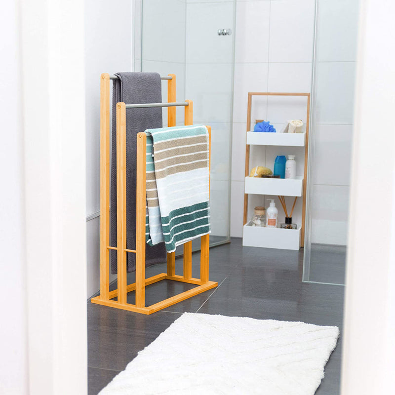 3-Tier Bamboo Freestanding Towel Rack for Bathroom in Natural - alternate angle