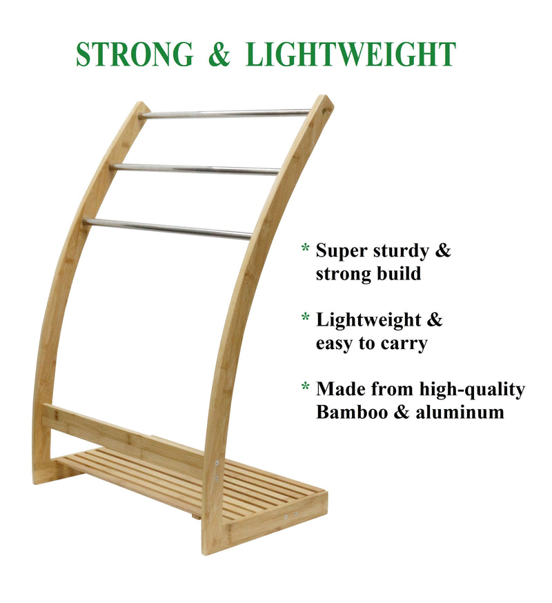 3-Tier Bamboo Towel Rack Freestanding Bar Upgraded Holder