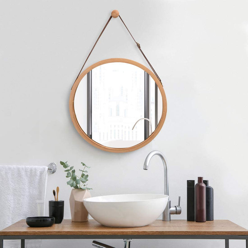 Round Hanging Wall Mirror, Bamboo Frame, 45cm in Natural - alternate angle