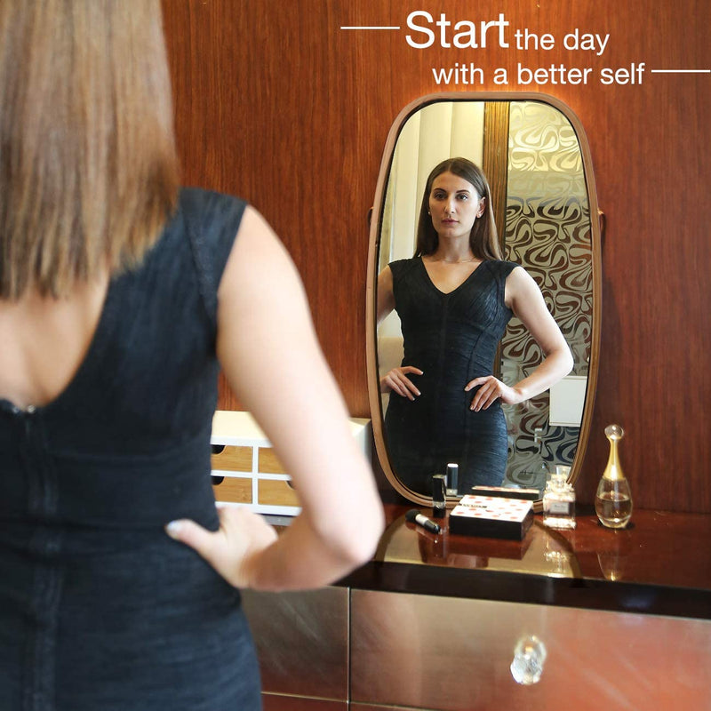 Hanging Wall Mirror, Solid Bamboo Frame, 74x43cm in Natural - detail view