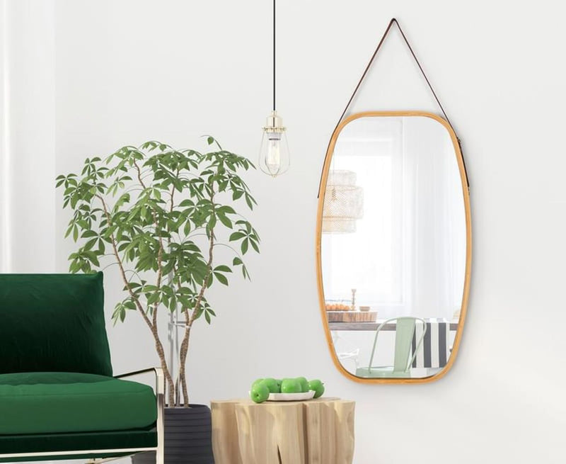 Hanging Wall Mirror, Solid Bamboo Frame, 74x43cm in Natural - size and scale view