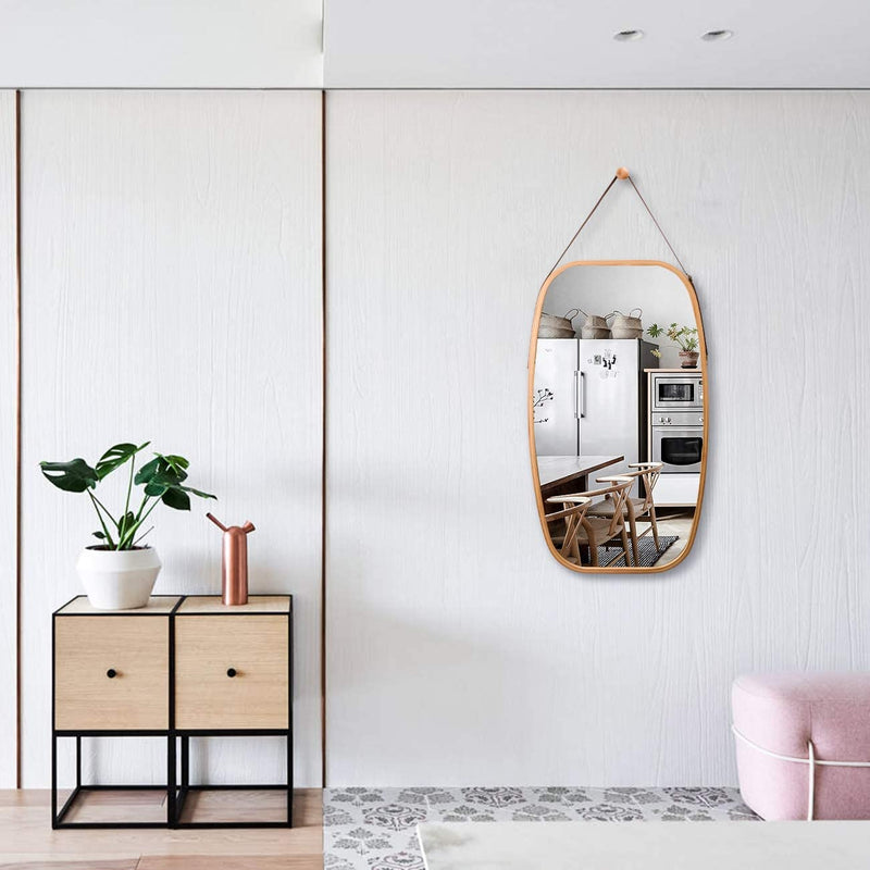 Hanging Wall Mirror, Solid Bamboo Frame, 74x43cm in Natural - additional product view