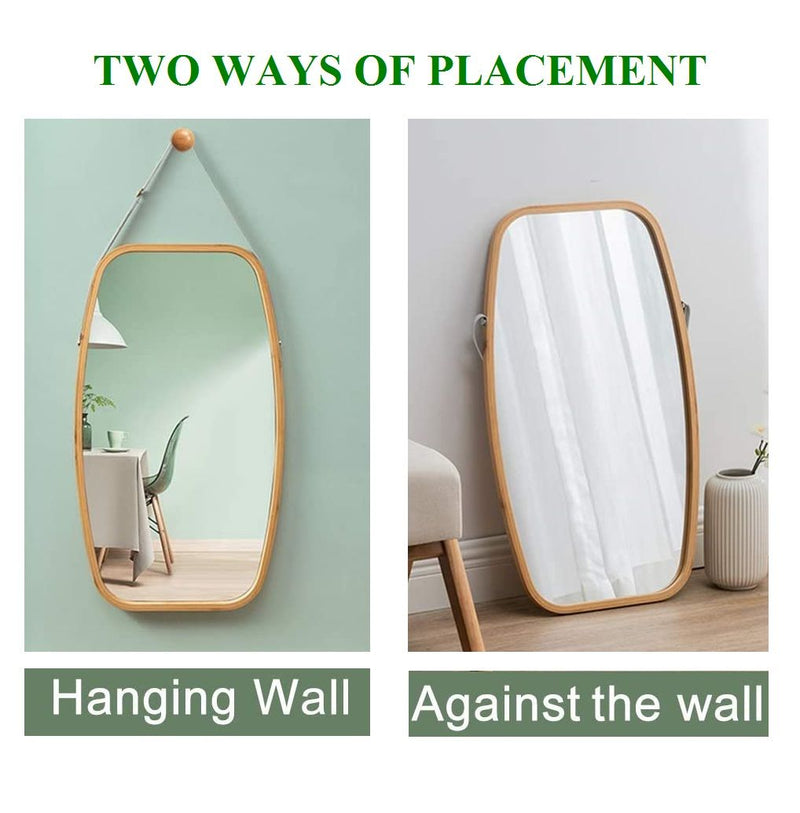 Hanging Wall Mirror Natural Bamboo Frame 74x43cm
