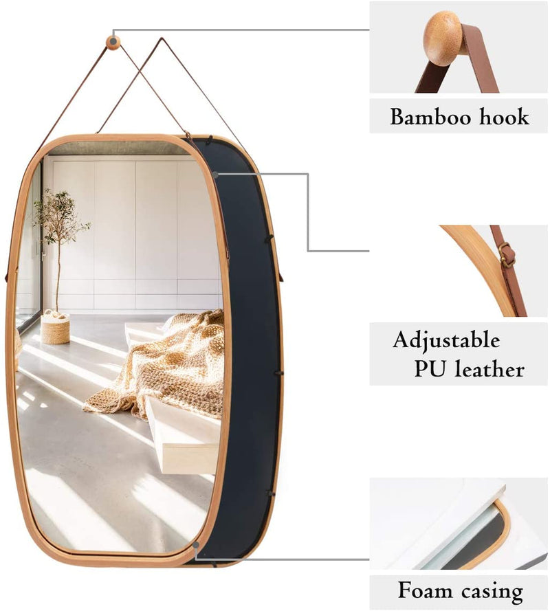 Hanging Wall Mirror Natural Bamboo Frame 74x43cm