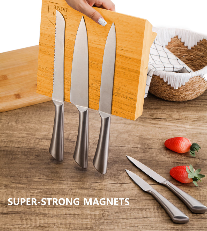 Magnetic Knife Block, Bamboo Knife Holder, Natural - alternate angle