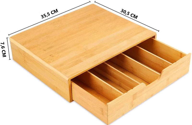 Bamboo Coffee Pod Holder Sliding Drawer Organizer