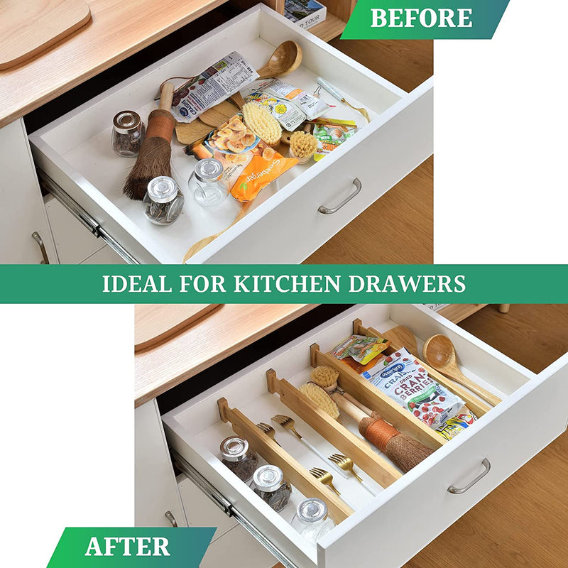 6-Pack Bamboo Adjustable Kitchen Drawer Dividers (Large, 44-55 cm) in Natural - detail view