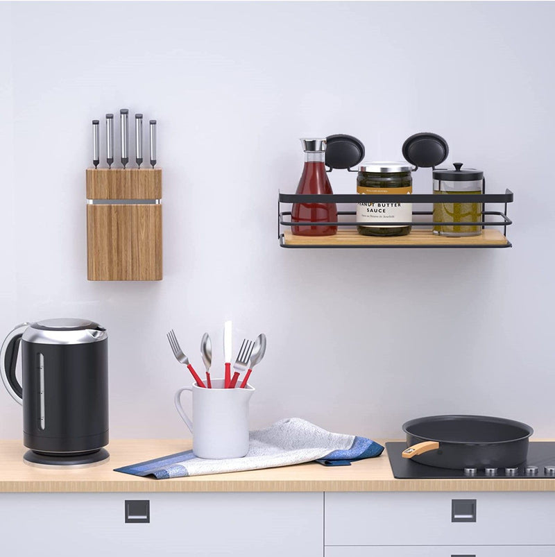 2-Pack Bamboo Corner Caddy Shelf with Premium Vacuum Suction in Natural - detail view