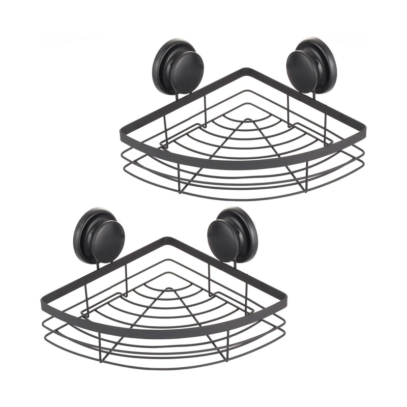 2-Pack Round Metal Corner Caddy Shelf with Premium Vacuum Suction in Black - main product image