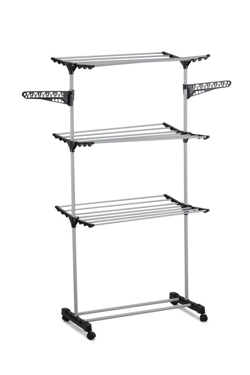 3-Tier Clothes Drying Rack, Rolling Folding, Sturdy & Portable in Grey - alternate angle