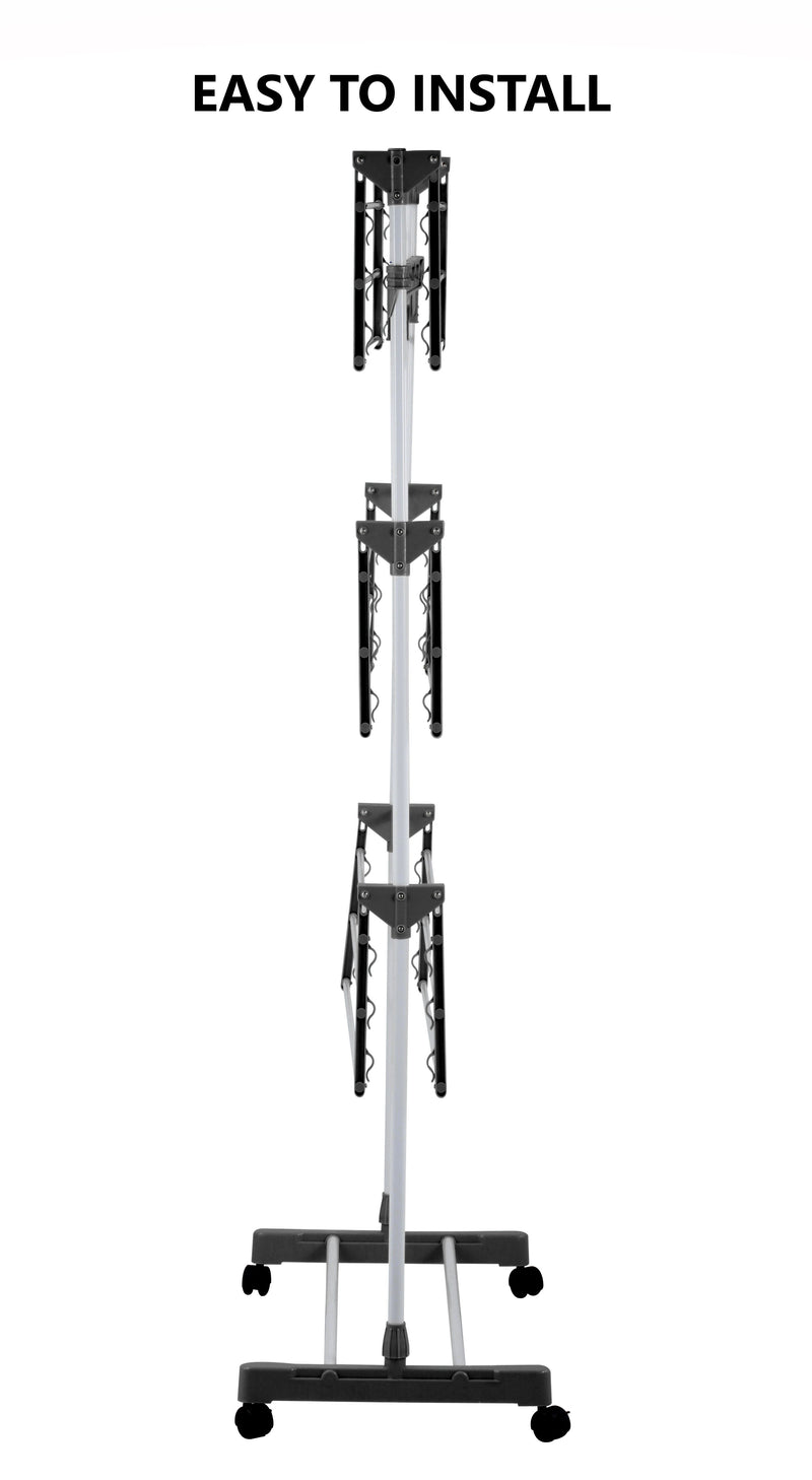 3-Tier Clothes Drying Rack, Rolling Folding, Sturdy & Portable in Grey - detail view