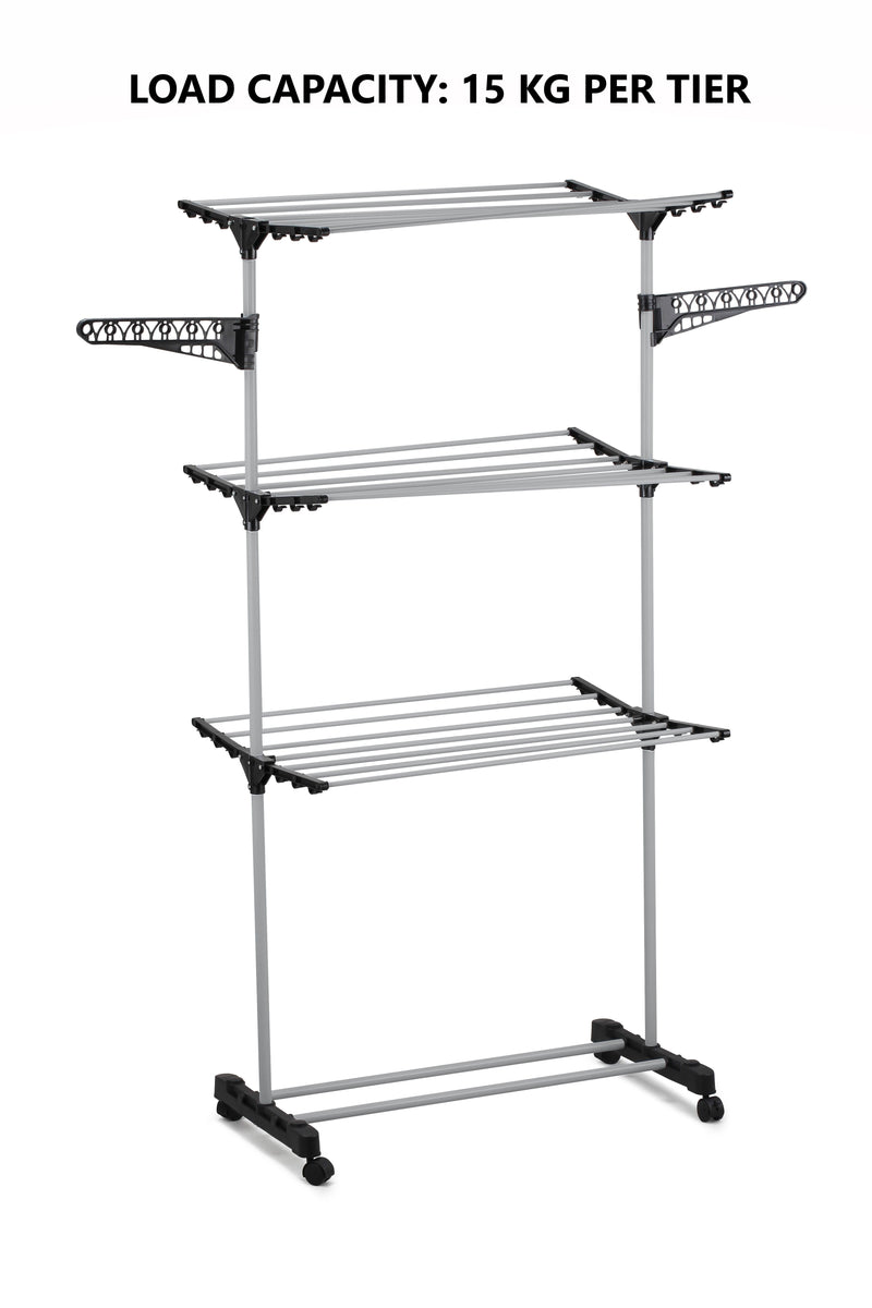 3-Tier Clothes Drying Rack, Rolling Folding, Sturdy & Portable in Grey - additional product view