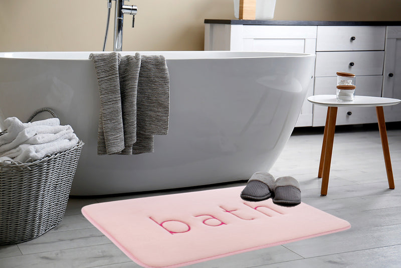 Memory Foam Bath Mat, Soft Absorbent Rug, 60x40cm, Pink - detail view