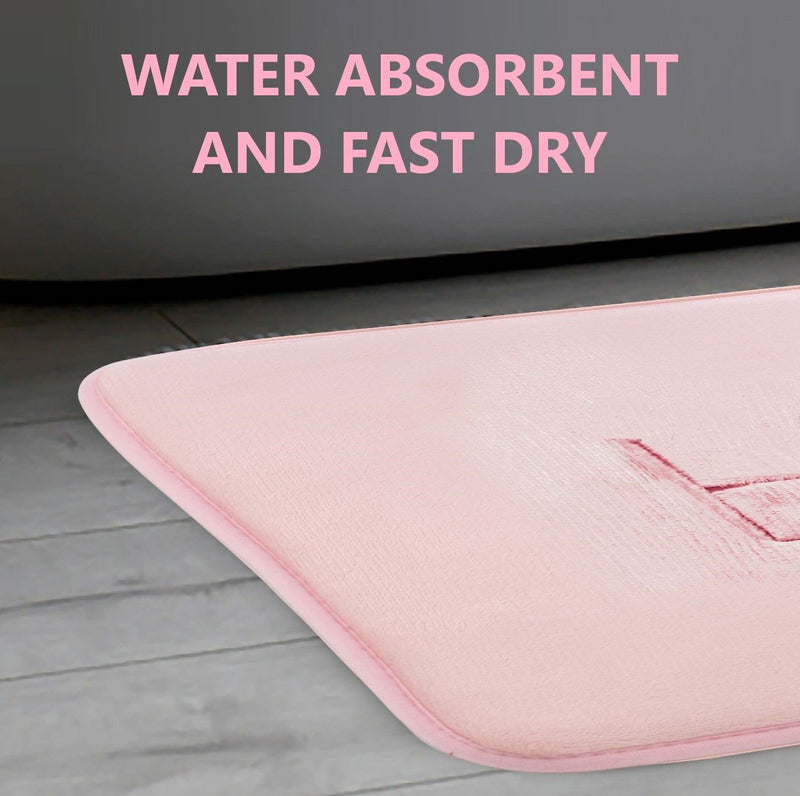 Memory Foam Bath Mat, Soft Absorbent Rug, 60x40cm, Pink - additional product view
