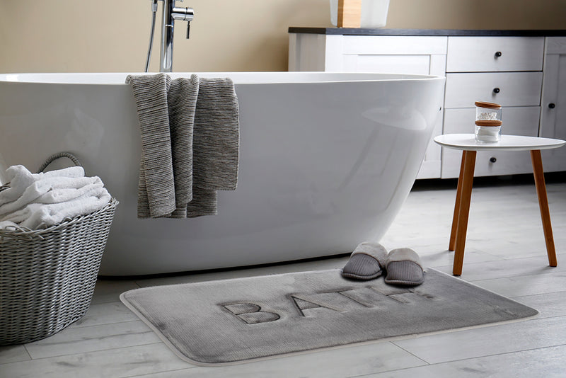 Memory Foam Bath Mat, Soft Absorbent Rug, 60x40cm, Grey - detail view