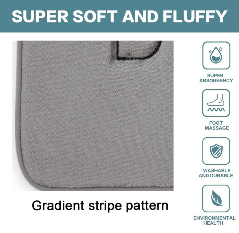 Memory Foam Bath Mat, Soft Absorbent Rug, 60x40cm, Grey - size and scale view