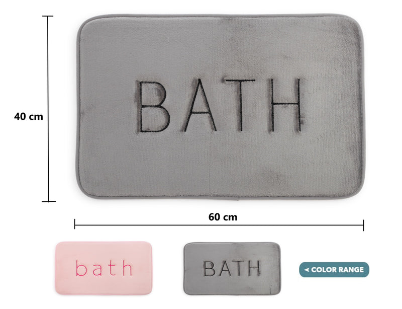 Memory Foam Bath Mat Soft Absorbent Rug - Grey - 60x40cm