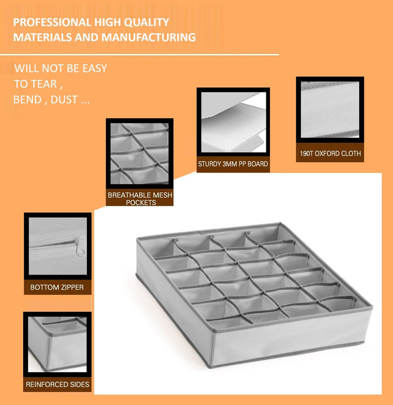 Fabric Drawer Organiser Set of 2 for Home Storage - Grey