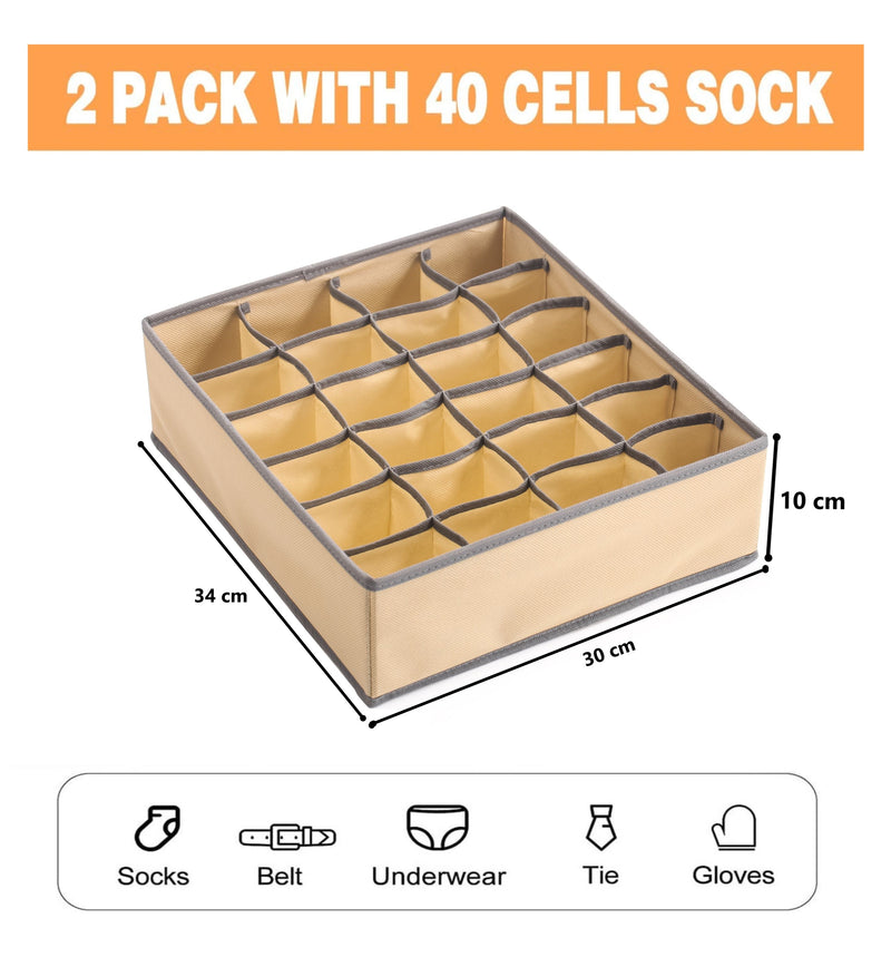 Drawer Organiser Set of 2, 40 Cell Fabric Divider, Beige - alternate angle