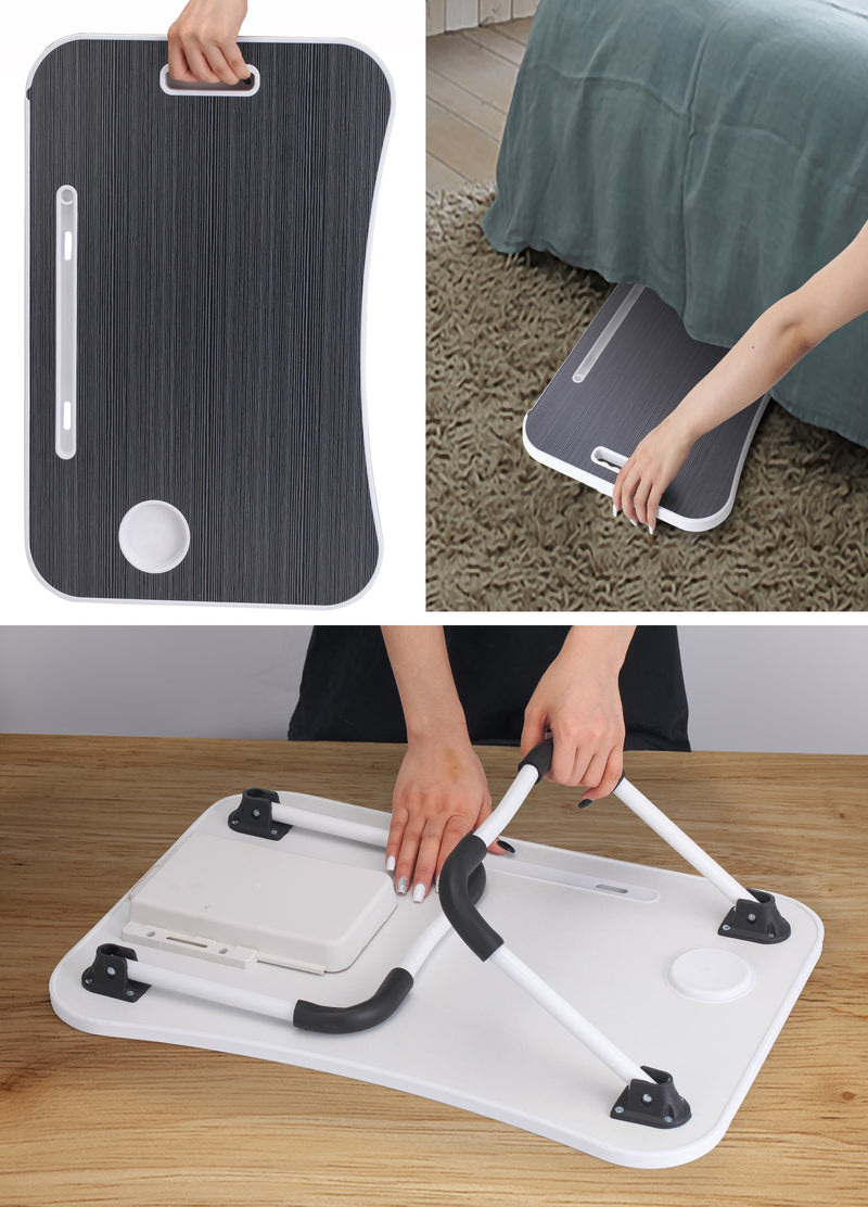 Laptop Bed Desk with Storage and Foldable Legs - Black