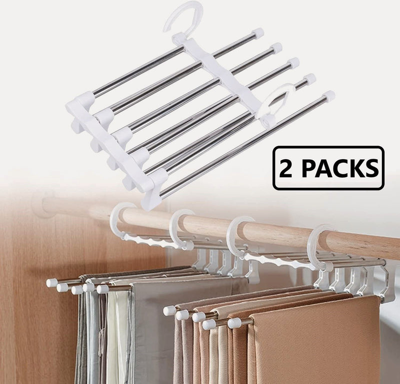 5 in 1 Pants Hangers, Pack of 2, Space Saving, Grey - alternate angle