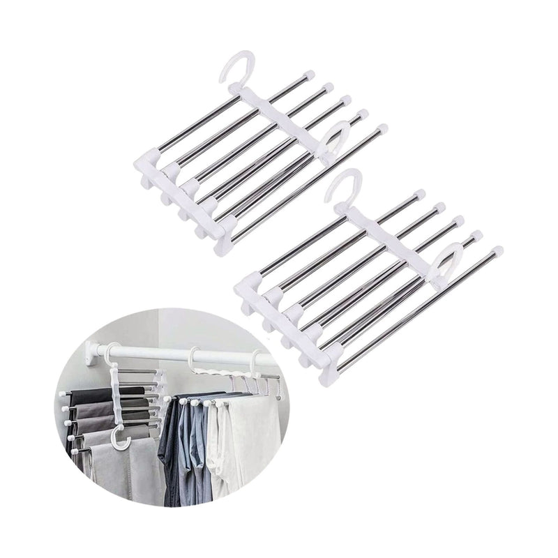 5 in 1 Pants Hangers, Pack of 2, Space Saving, Grey - main product image