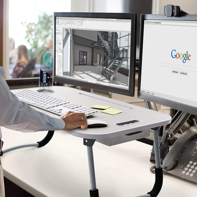 Laptop Bed Desk with Storage and Foldable Legs - White - size and scale view