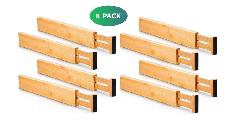 8-Pack Bamboo Adjustable Kitchen Drawer Dividers (Large, 44-55 cm) in Natural - alternate angle