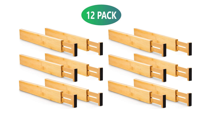 12-Pack Bamboo Adjustable Kitchen Drawer Dividers (Large, 44-55 cm) in Natural - alternate angle