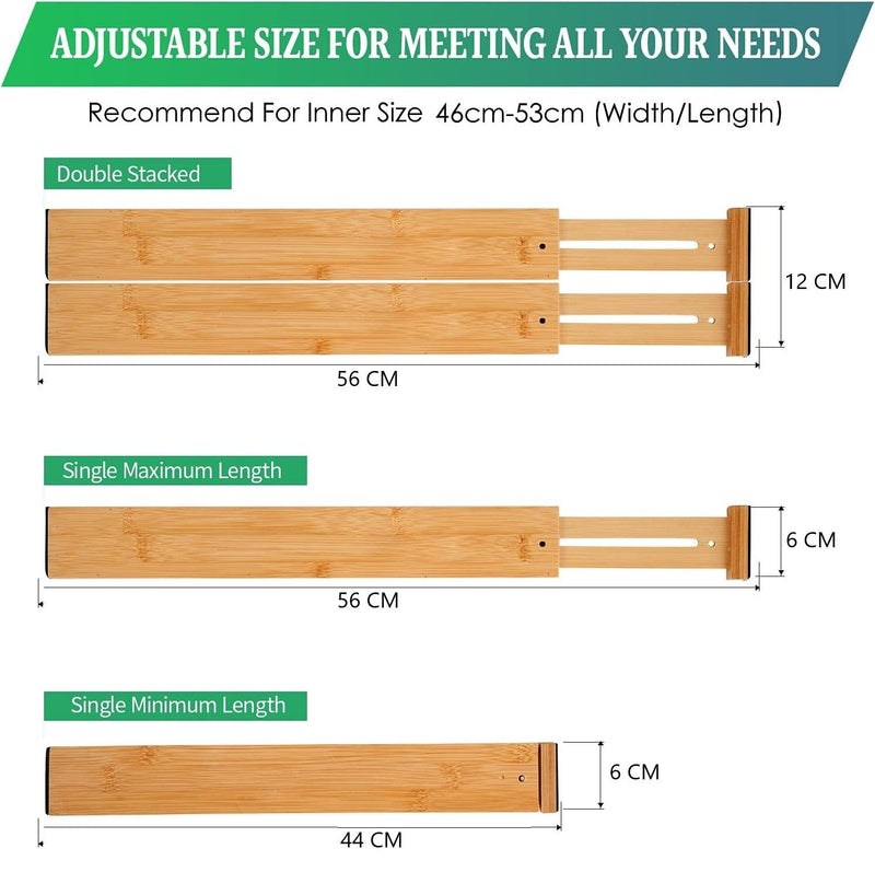 12-Pack Bamboo Adjustable Kitchen Drawer Dividers (Large, 44-55 cm) in Natural - additional product view