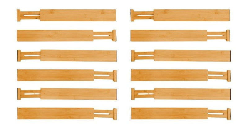 12-Pack Bamboo Adjustable Kitchen Drawer Dividers