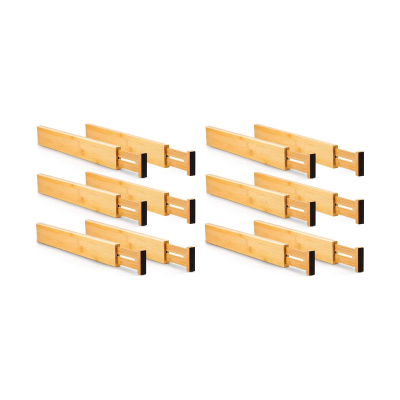 12-Pack Bamboo Adjustable Kitchen Drawer Dividers (Large, 44-55 cm) in Natural - main product image