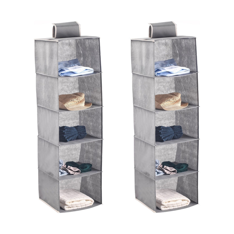 2 Pack 5-Tier Hanging Wardrobe Organiser, Non-Woven Fabric, Grey - main product image