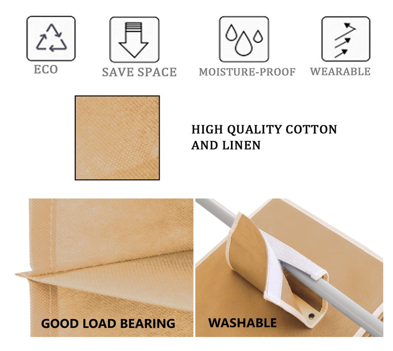 2 Pack 5-Tier Hanging Wardrobe Organiser, Non-Woven Fabric, Beige - size and scale view