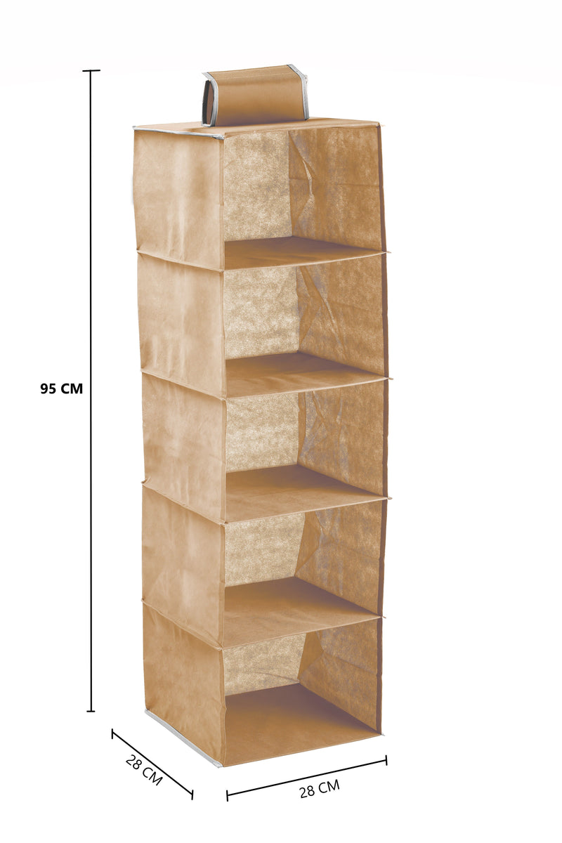 2-Pack - 5-Tier Hanging Wardrobe Organiser Beige