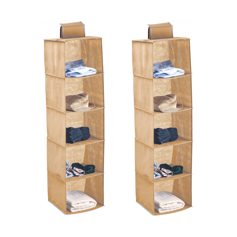2 Pack 5-Tier Hanging Wardrobe Organiser, Non-Woven Fabric, Beige - main product image