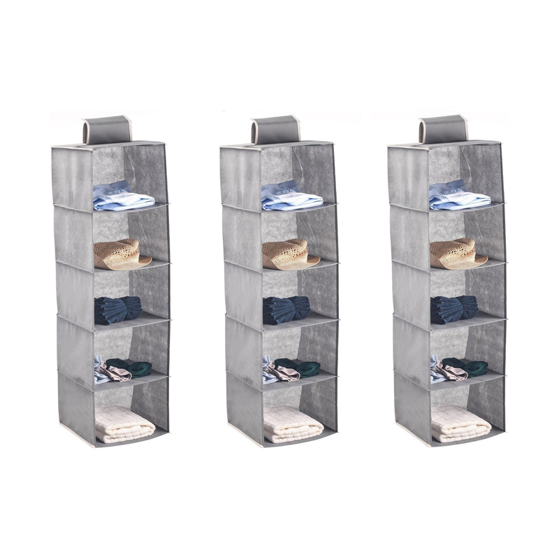 3 Pack 5-Tier Hanging Wardrobe Organiser, Non-Woven Fabric, Grey - main product image