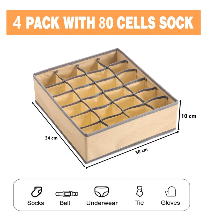 Drawer Organiser Divider, 20 Cell Fabric, Pack of 4, Beige - detail view