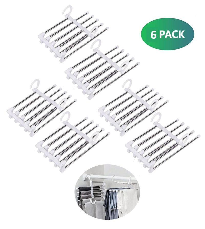 5 in 1 Pants Hangers, Pack of 6, Space Saving, Grey - alternate angle
