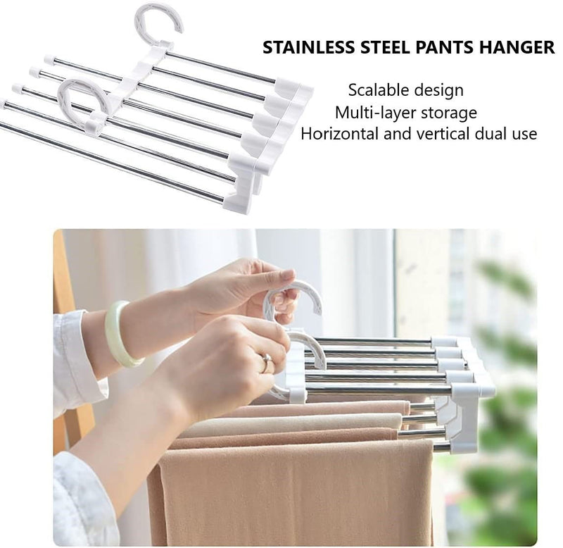5 in 1 Pants Hangers, Pack of 6, Space Saving, Grey - size and scale view