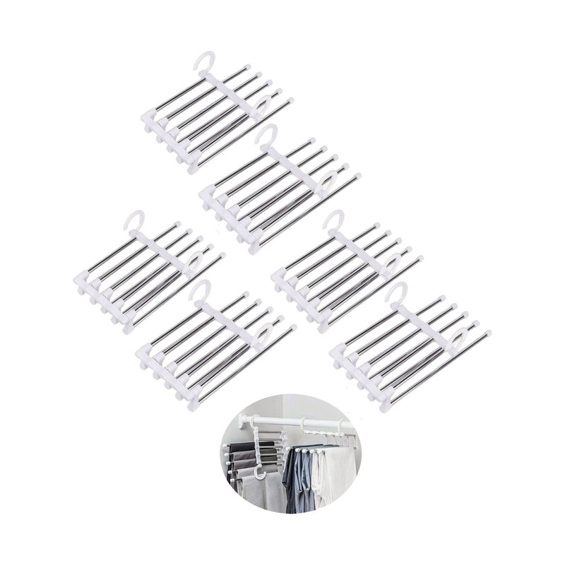 5 in 1 Pants Hangers, Pack of 6, Space Saving, Grey - main product image