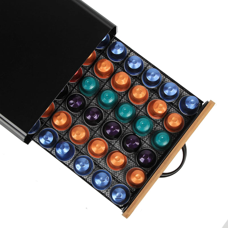 Coffee Pod Holder Bamboo Drawer for 60 Capsules, Natural - detail view