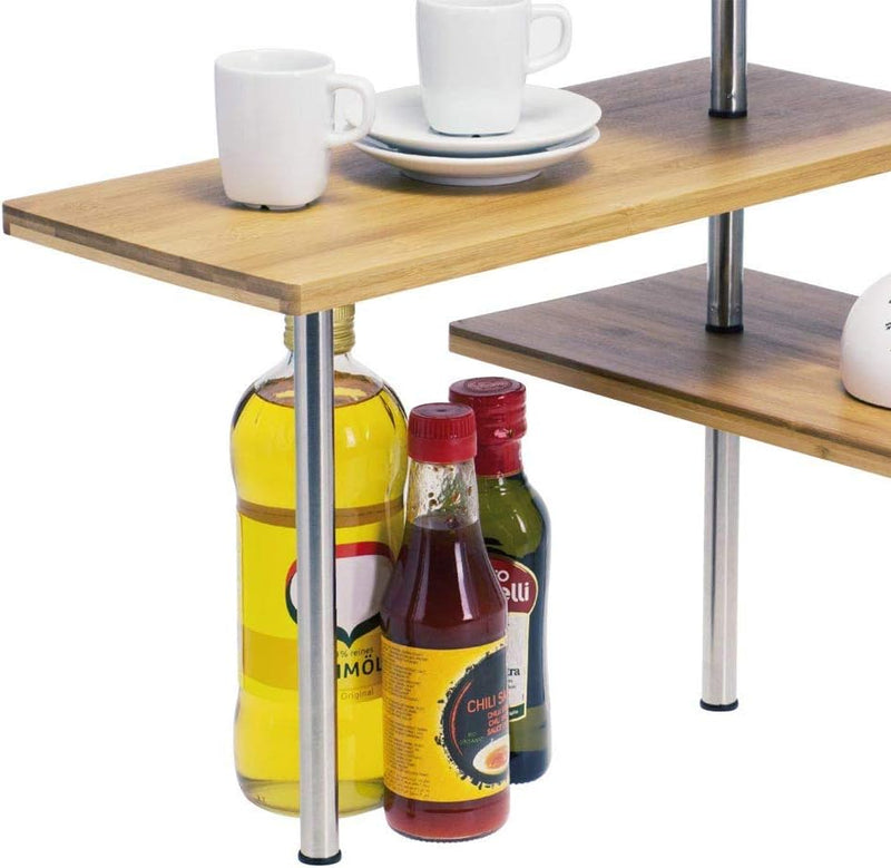 3 Tier Bamboo Corner Spice Rack with Hooks