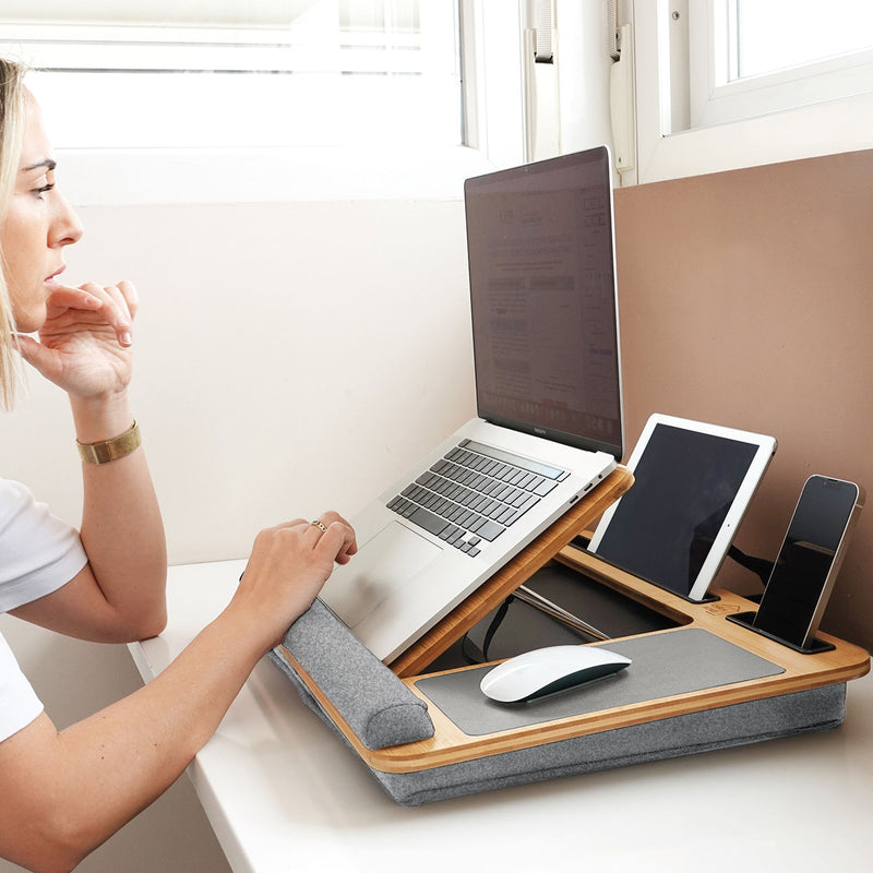 Bamboo Laptop Lap Desk with Cushion, Portable & Adjustable, Grey - alternate angle