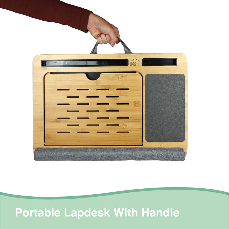 Bamboo Laptop Lap Desk with Cushion, Portable & Adjustable, Grey - detail view