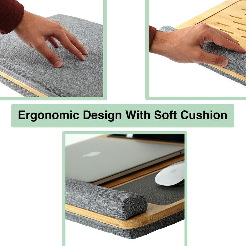 Bamboo Laptop Lap Desk with Cushion, Portable & Adjustable, Grey - size and scale view