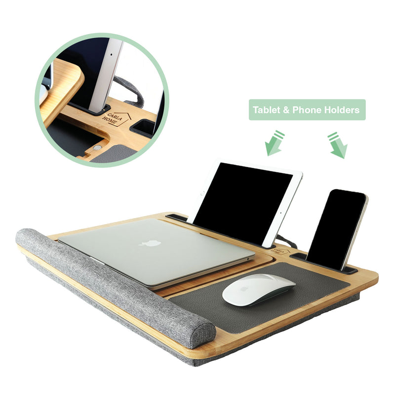 Bamboo Laptop Lap Desk with Cushion Adjustable Stand - Grey