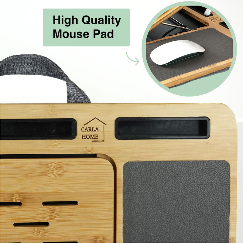 Bamboo Laptop Lap Desk with Cushion Adjustable Stand - Grey