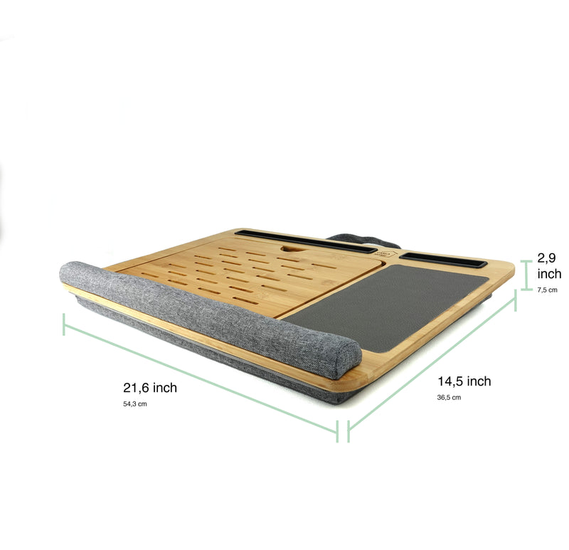 Bamboo Laptop Lap Desk with Cushion Adjustable Stand - Grey