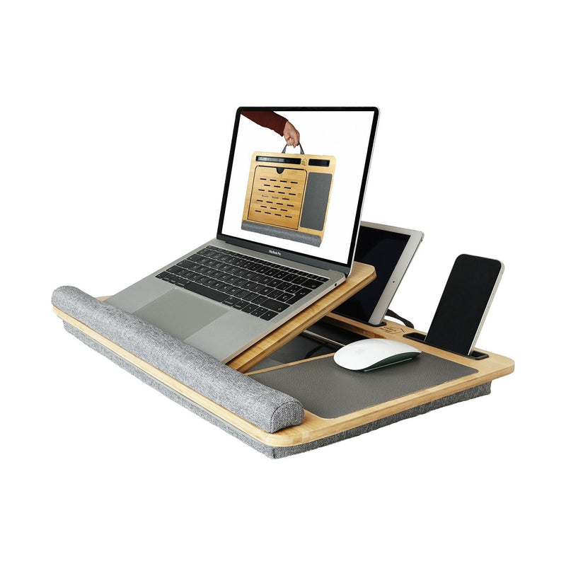 Bamboo Laptop Lap Desk with Cushion, Portable & Adjustable, Grey - main product image